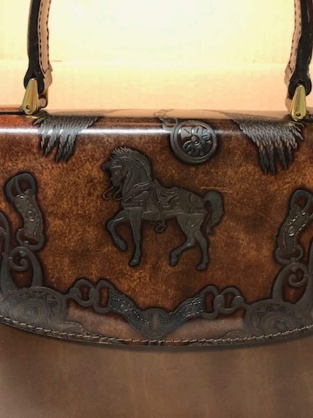 Cristian Florence vintage equestrian horse leather handbag purse Italy